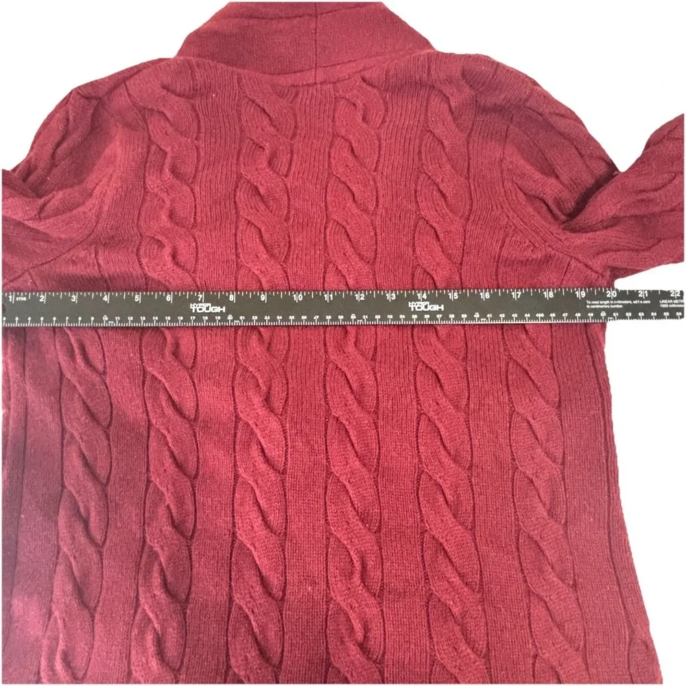 Talbots Cable Knit‎ Cardigan Sweater Jacket Size M Petite Cozy Chunky Wine